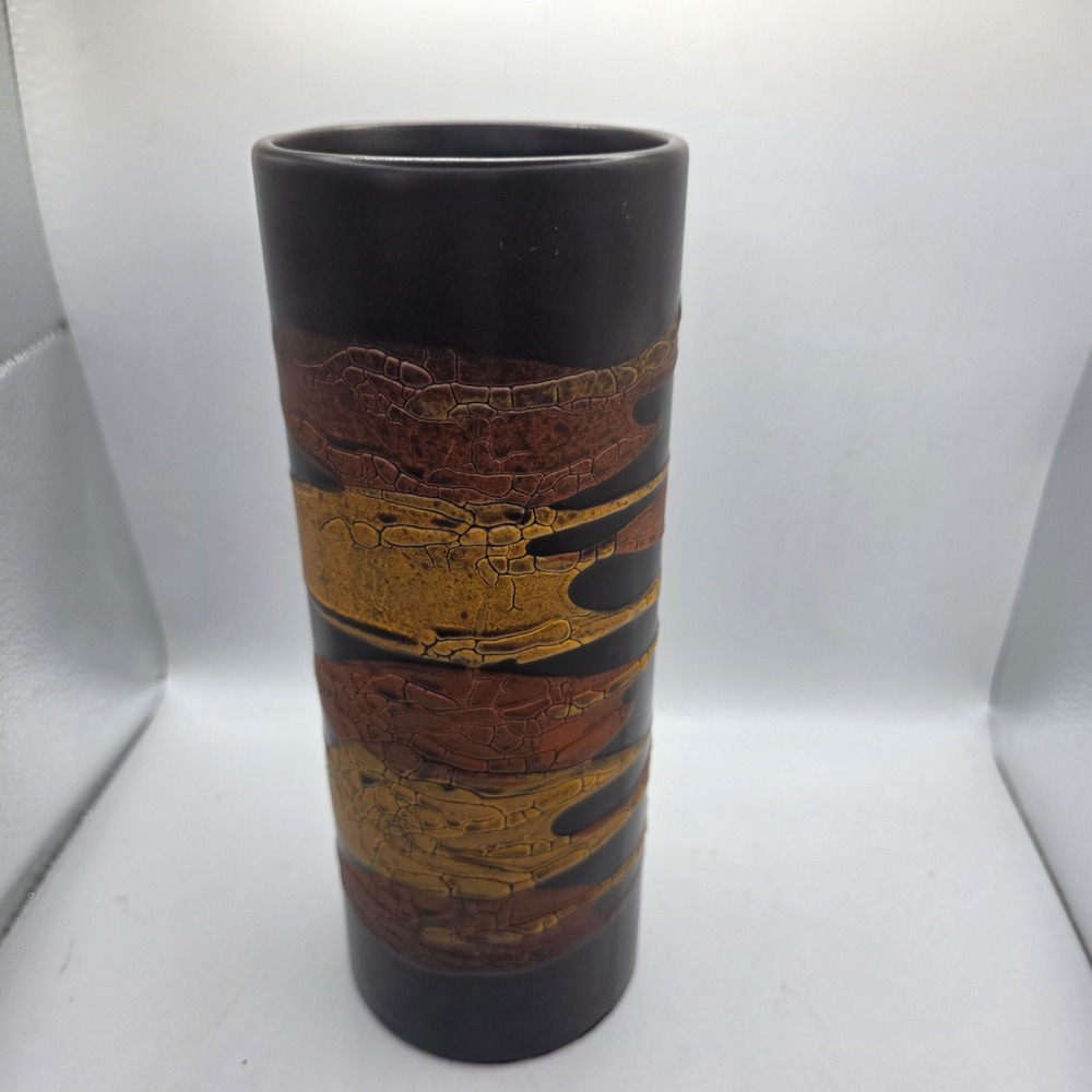 Vintage Royal Haeger Earth Wrap Tall Vase 1970s Brown Gold Black Art Pottery USA